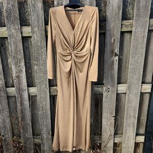 Ralph Lauren BLACK LABEL Gold Gown Long Sleeve Dress SZ 10